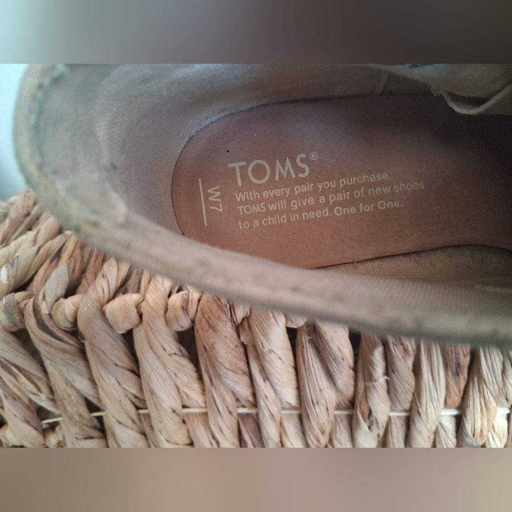 TOMS Sz W7 Neutral Linen Lace-Up Wedge Ankle Booties - Picture 6 of 7